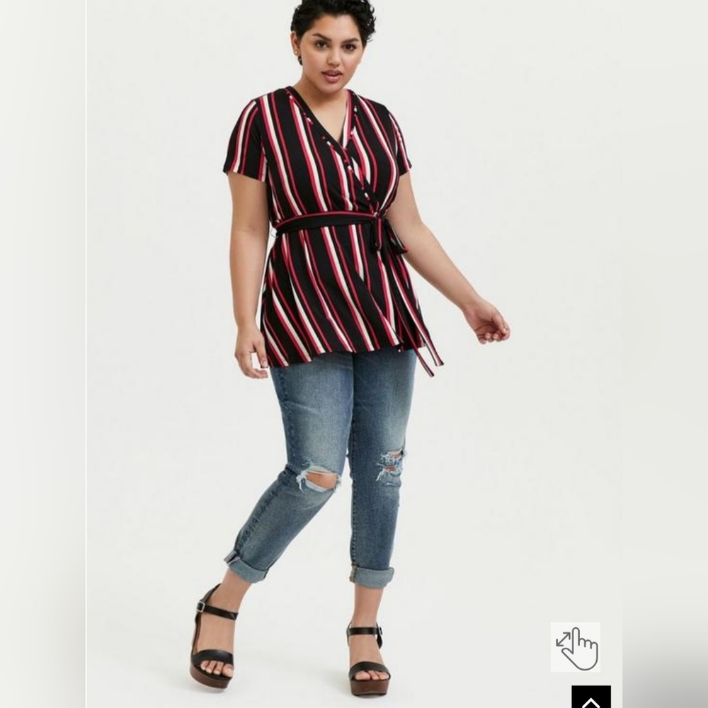 3 3X women TORRID faux wrap stretchy stripe blouse pink black